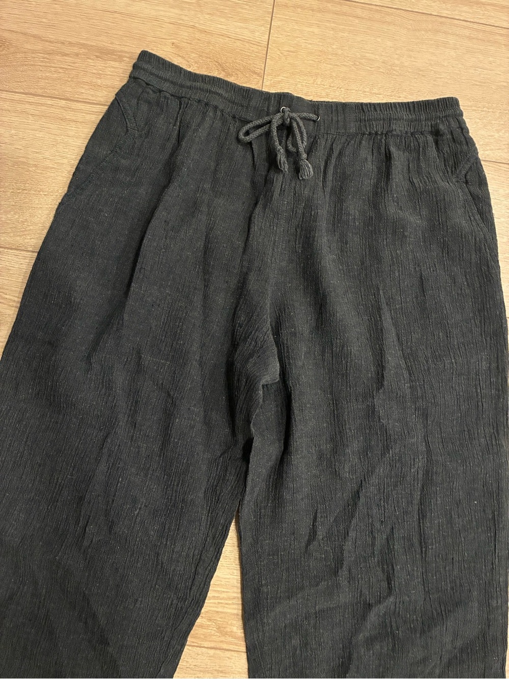 Poetry Women’s Linen Blend Gray Crinkle Crepe Cropped Lagenlook Pant Size 12